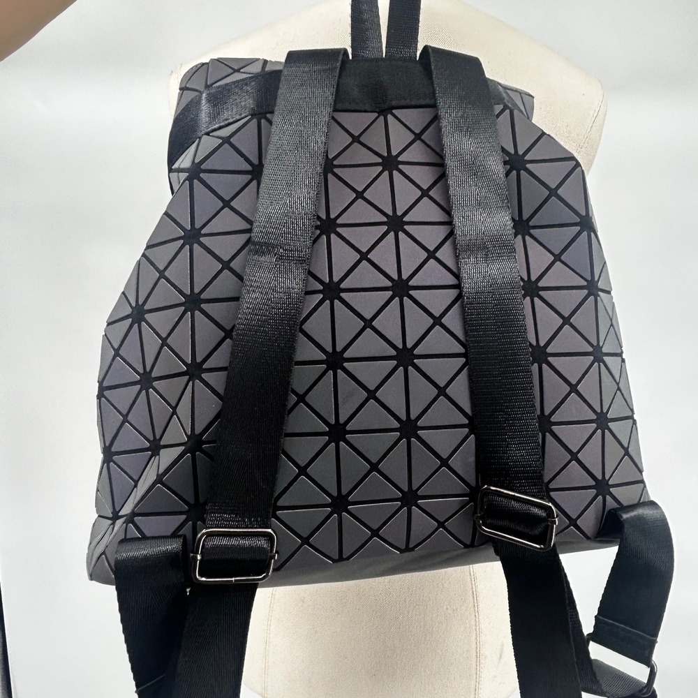 Geometric Prism Backpack Black Foldover Drawstring Bag‎ Women's Fashion - Picture 4 of 7